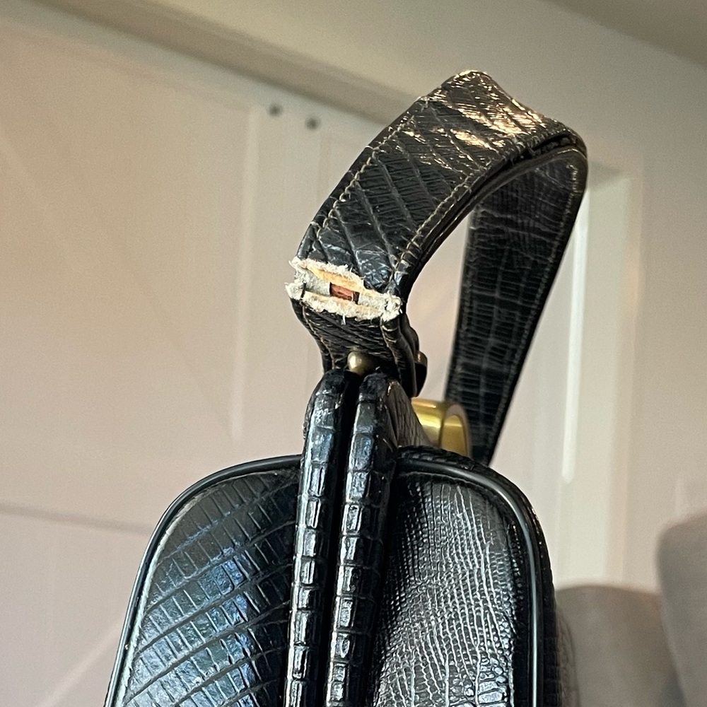 Vintage Lizard Leather Black Handbag Purse. - Picture 11 of 13